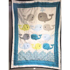Circo Quilted Blanket Whales Waves Stripe Ocean Nursery Boy Girl Blue Gray